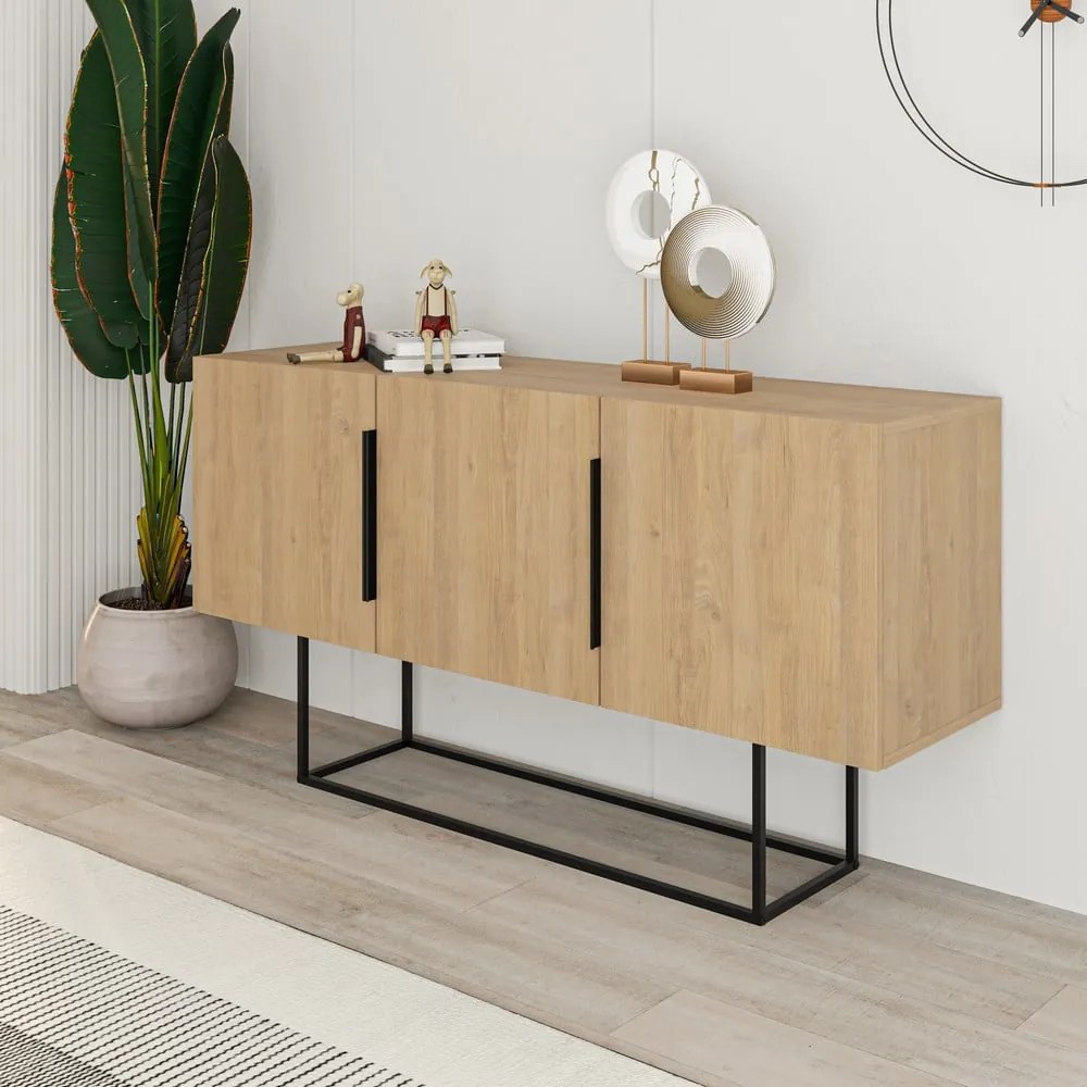 Natúr színű alacsony komód tölgyfa dekorral 150x80 cm Titan – Marckeric