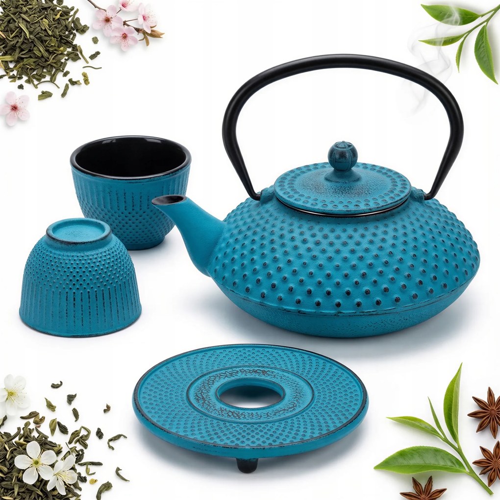 Vízforraló Gyömbér 1.25 Öntöttvas Szett 2x Csésze Állvány Főző +szűrő