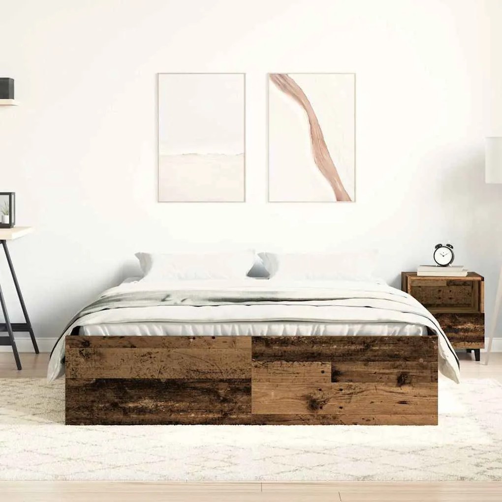 antik fa szerelt fa ágykeret matrac nélkül 140x190 cm