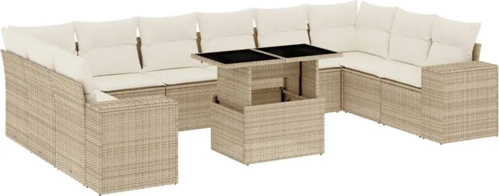 vidaXL 11 részes bézs polyrattan kerti ülőgarnitúra párnákkal