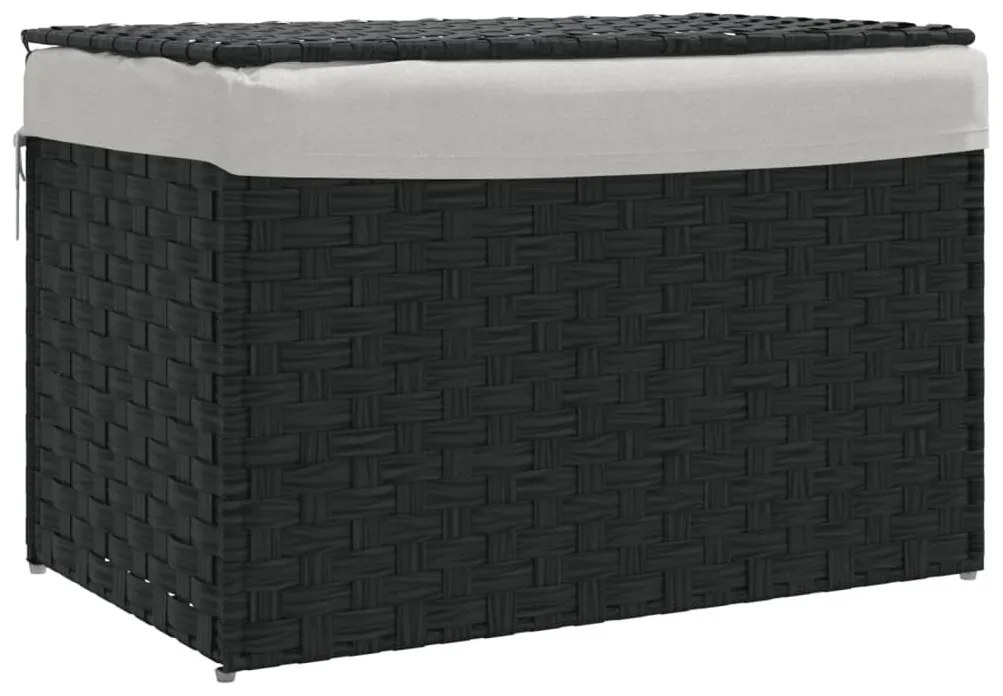fekete polyrattan szennyeskosár fedéllel 55,5 x 35 x 34 cm