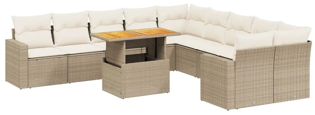11 részes bézs polyrattan kerti ülőgarnitúra párnákkal