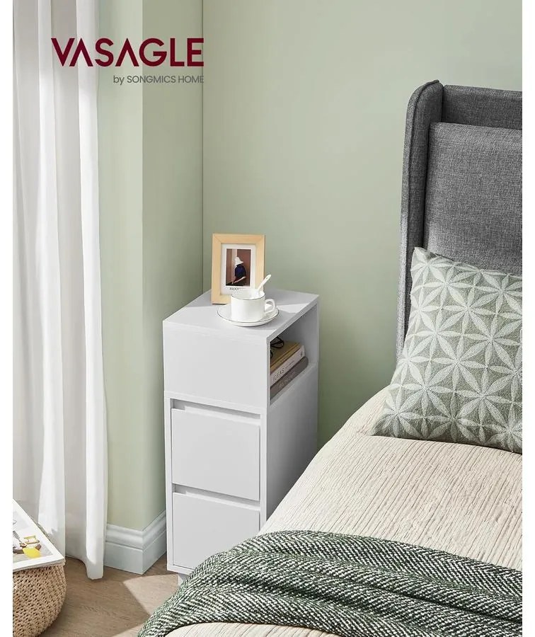 Éjjeliszekrény 2 fiókkal, nyitott rekesszel balra vagy jobbra szerelhető, felhő fehér