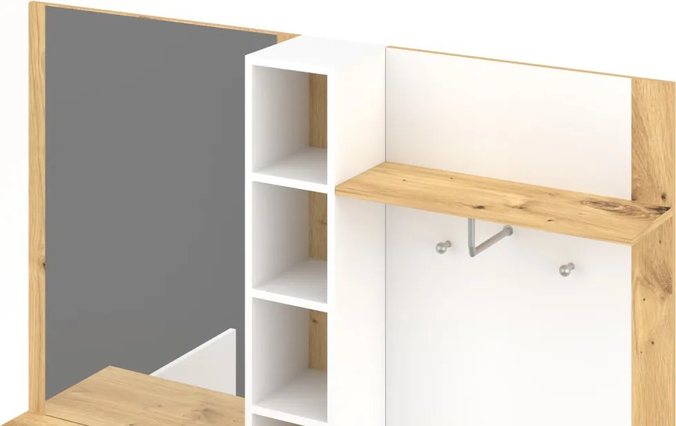 Előszoba bútor szett Artisan tölgy / fehér matt színkombinációban – BARRY