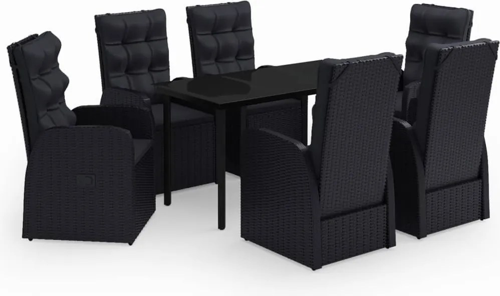 vidaXL 7 részes fekete kerti étkezőgarnitúra párnákkal