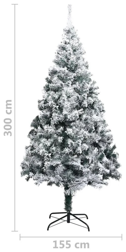 zöld PVC műkarácsonyfa pelyhes hóval 300 cm