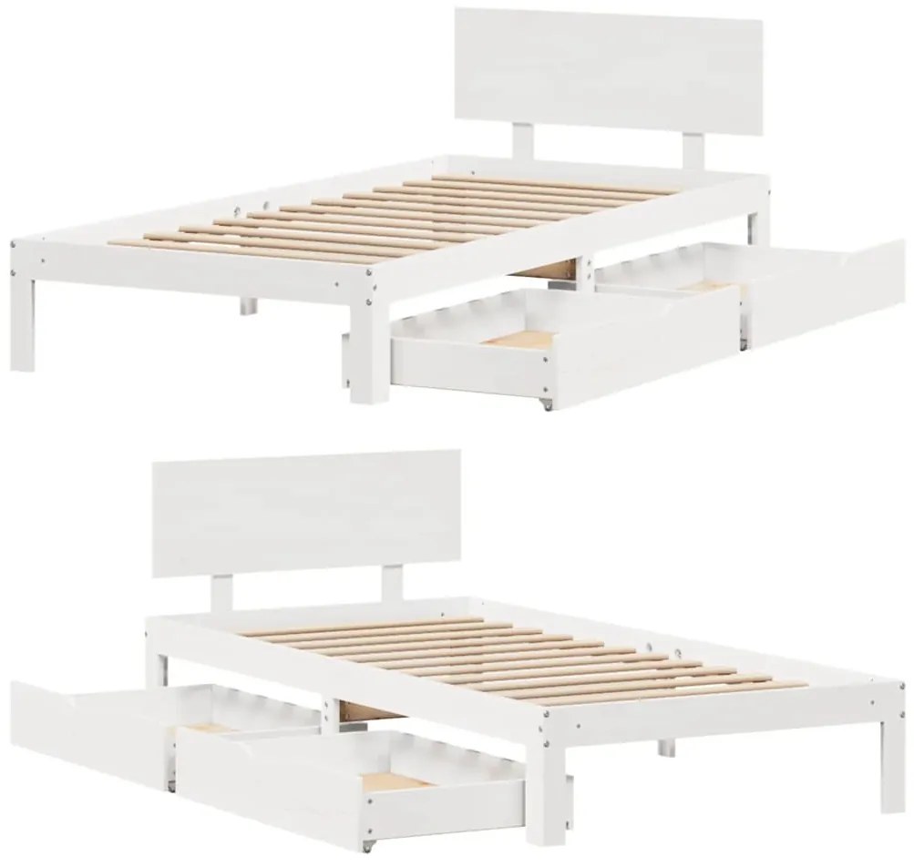 fehér tömör fenyőfa ágykeret fiókokkal 90 x 200 cm