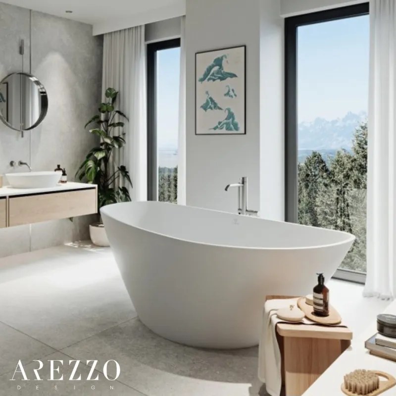 AREZZO design MARYLAND öntöttmárvány szabadonálló kád, fényes fehér