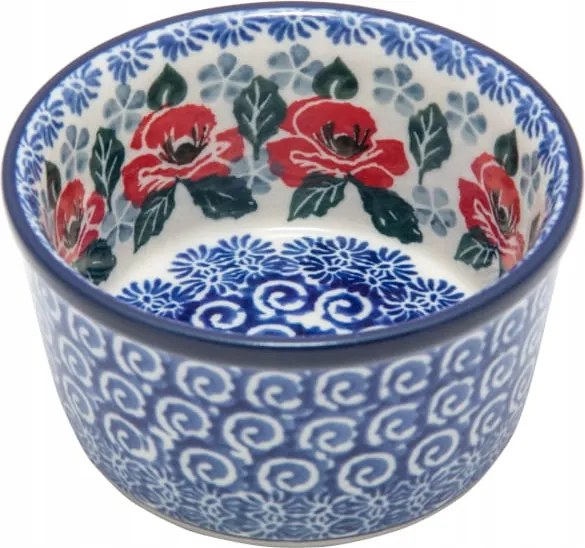 Tál 9.5 cm Művészi kerámia Bolesławiec dek 1490 Virágok