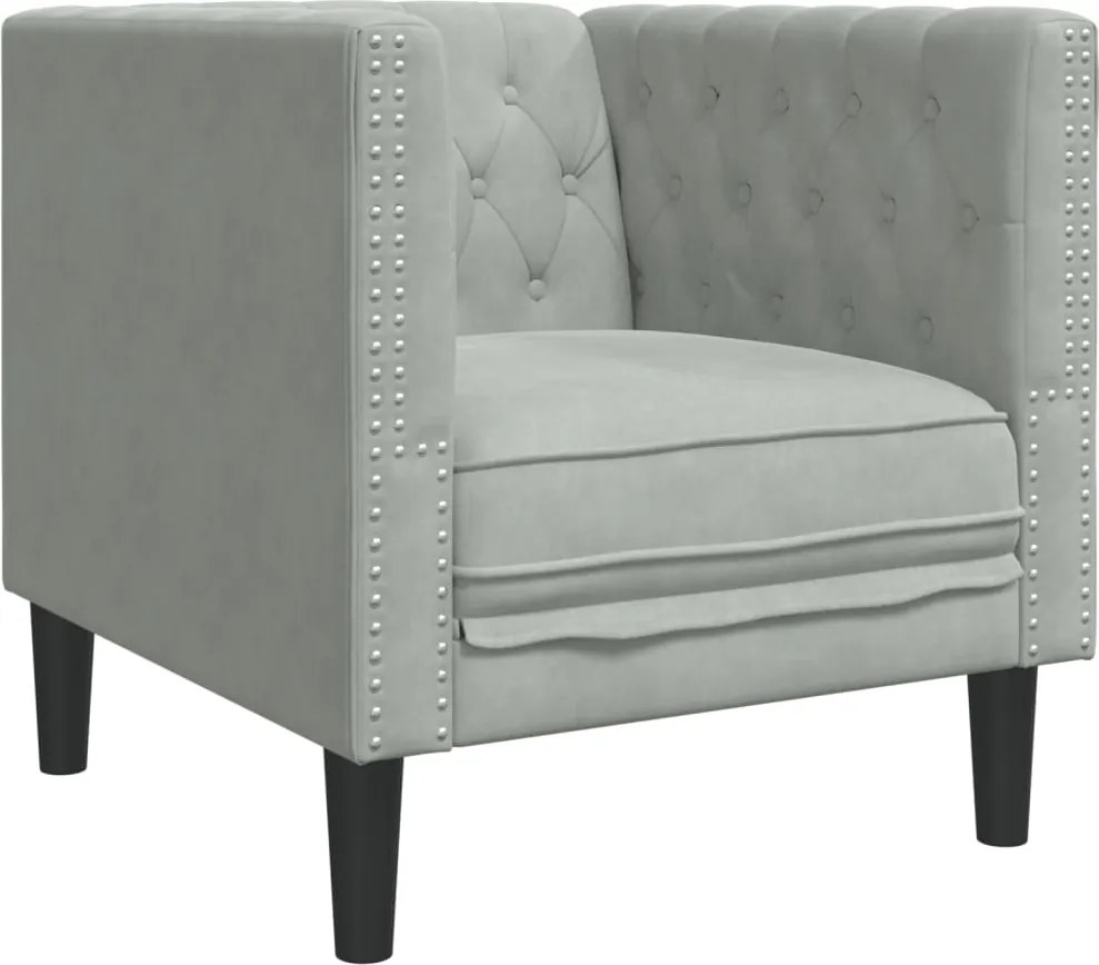 vidaXL világosszürke bársony Chesterfield kanapéfotel