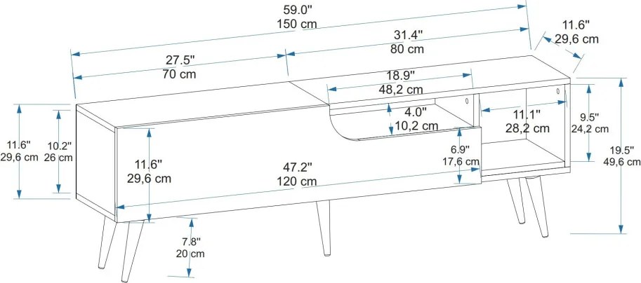 Alba TV-állvány, atlanti fenyő-antracit, 150 cm