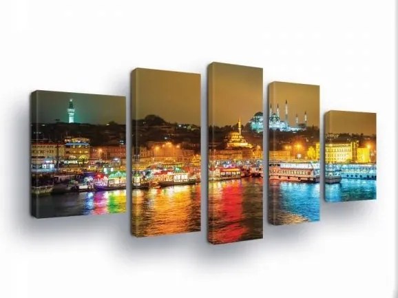 Vászonkép 170x100 Éjszakai város fény tükröződés panoráma Isztambul mecset csónakok