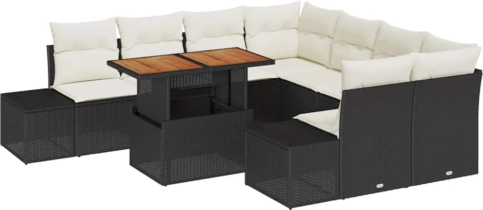 vidaXL Kert étkező szett párnával 9 pcs Fekete és Krém