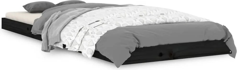 vidaXL fekete egyszemélyes tömör fenyőfa ágykeret 75 x 190 cm