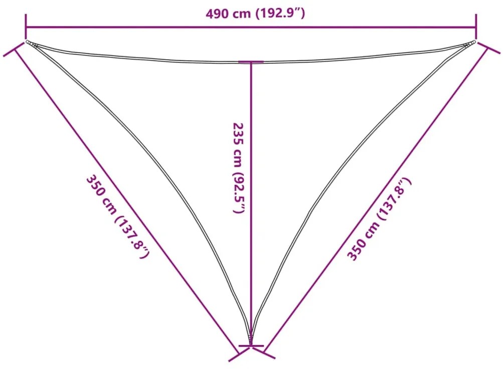 piros háromszögű oxford-szövet napvitorla 3,5 x 3,5 x 4,9 m