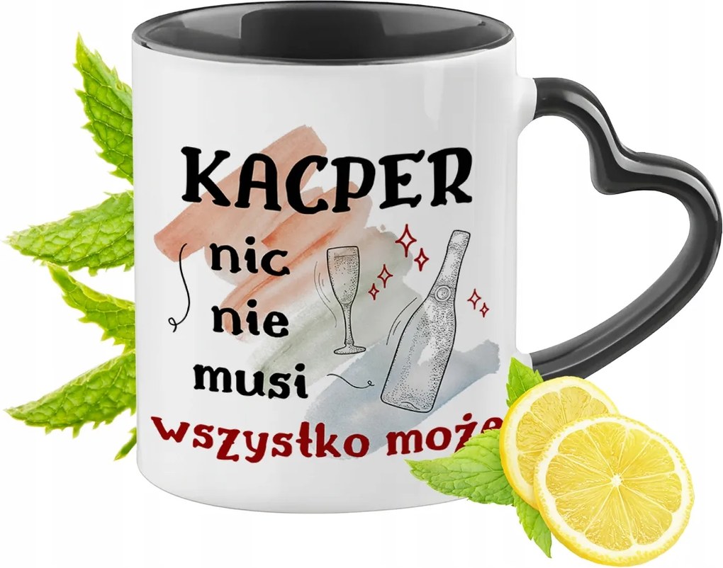 Kacpra Bögre Fekete Szív Alakú Füllel Ajándék Nyomtatott