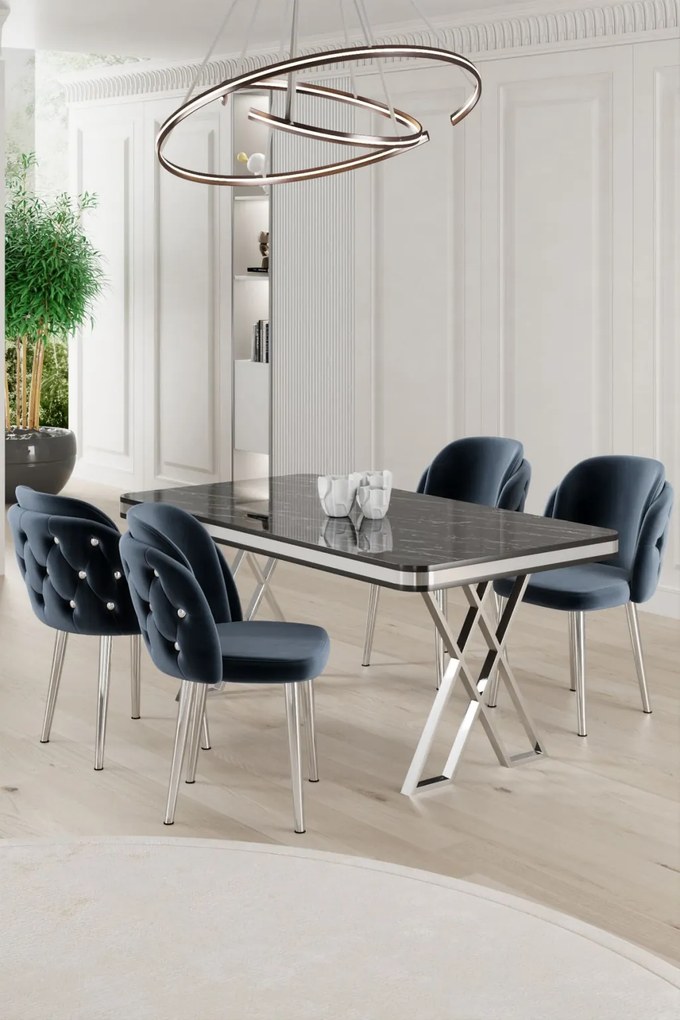 Rigel étkezőgarnitúra, fekete márvány-króm, 130 cm – TR240CHR2238