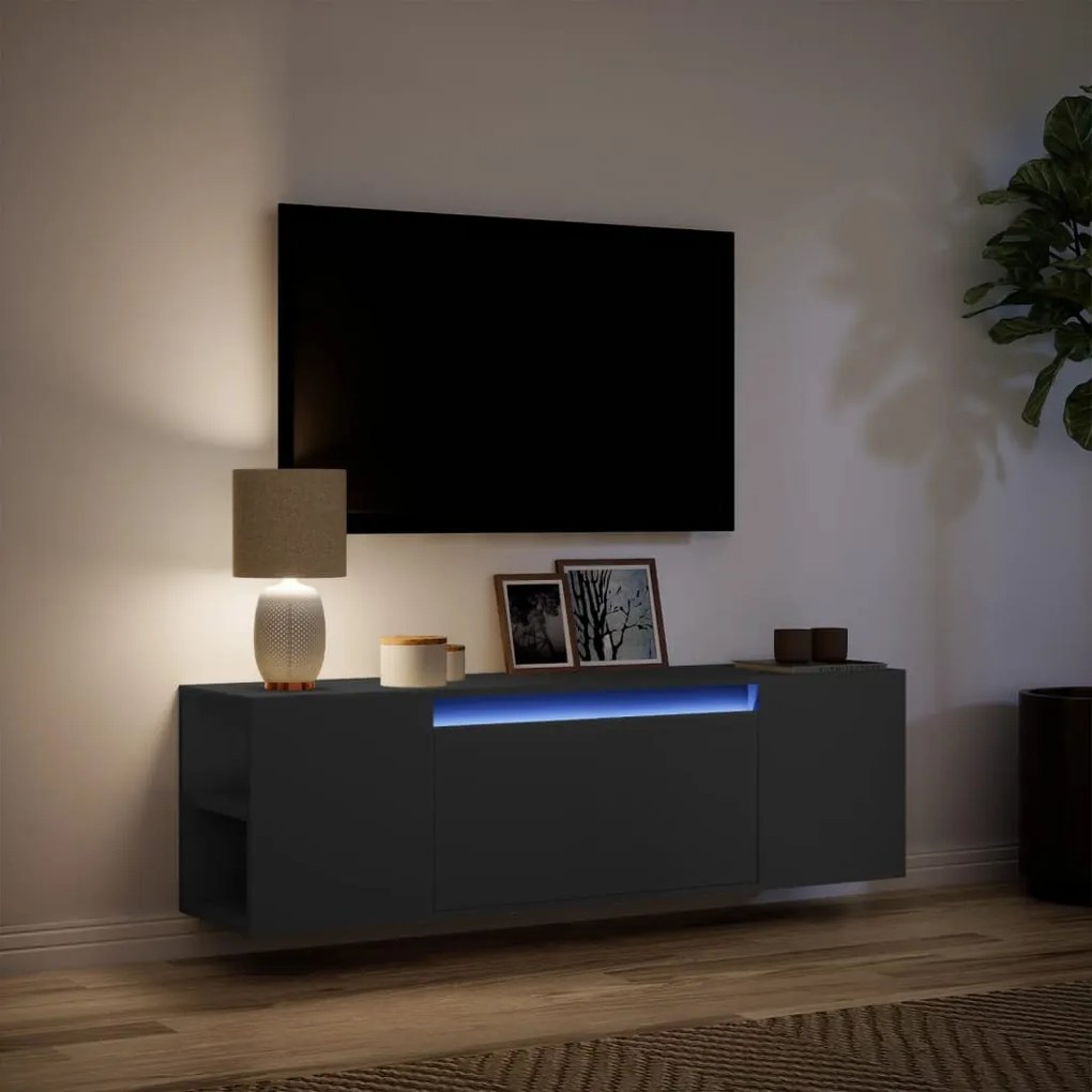 fekete fali TV-szekrény LED-világítással 135x31x39,5 cm