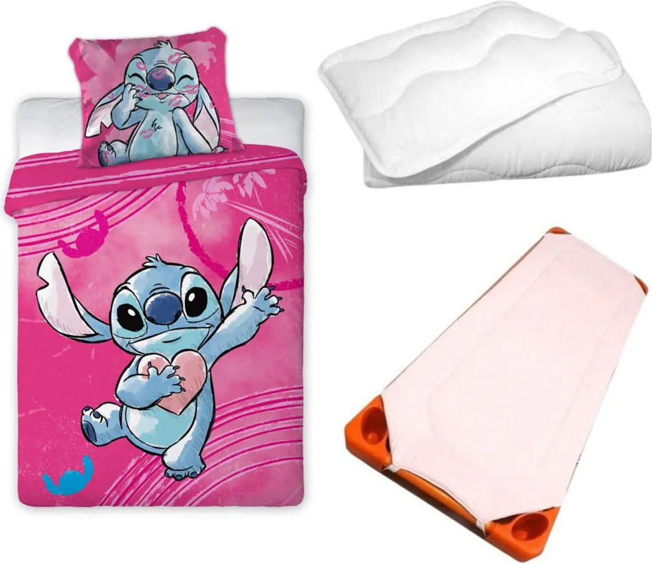 Disney Lilo és Stitch, A csillagkutya Heartbeat gyerek, ovis ágyneműhuzat, derékalj és paplan/párna szett 100x135 cm 40x60 cm