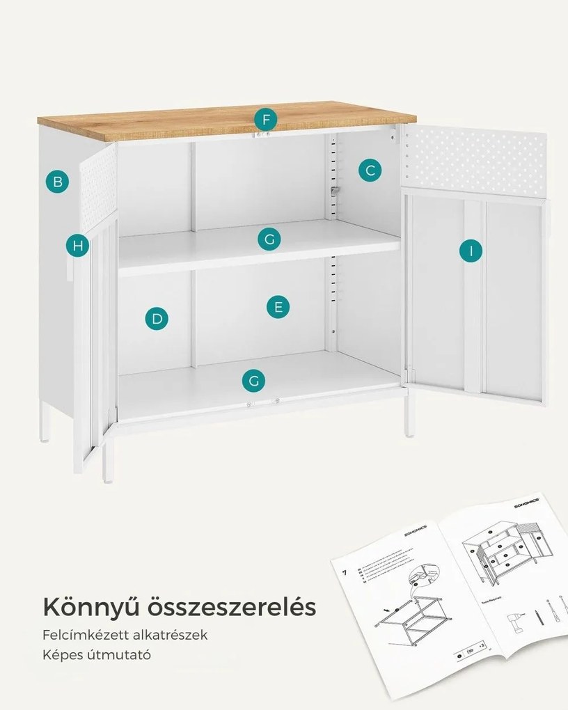 BRIX fém tárolószekrény, 76x80x40cm, fehér/barna SongmicsHome