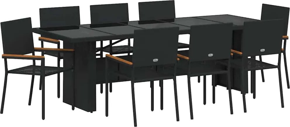 vidaXL Kert étkező szett 9 pcs Fekete polirattan