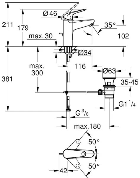 GROHE 24328001 - SWIFT mosdócsaptelep 179 mm, fényes króm
