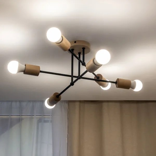 Plafonra szerelhető CAMBRIDGE csillár 6xE27/15W/230V fenyő