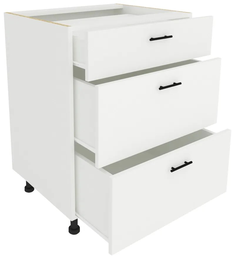 Benita 3 fiókos Alsó konyhaszekrény Fehér 60x50x80 cm