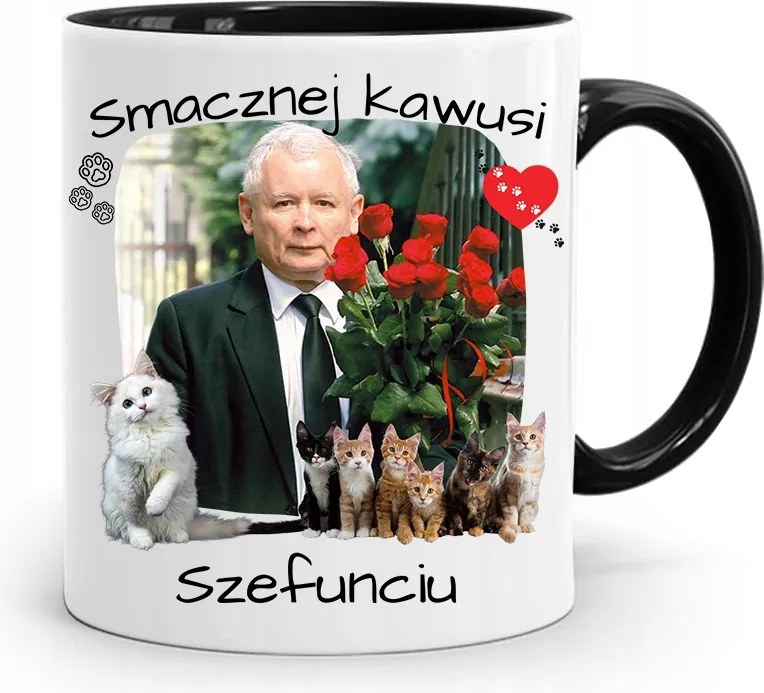 Bögre Fekete Vicces Pis Jaroslaw Kaczynski nyomott mintával