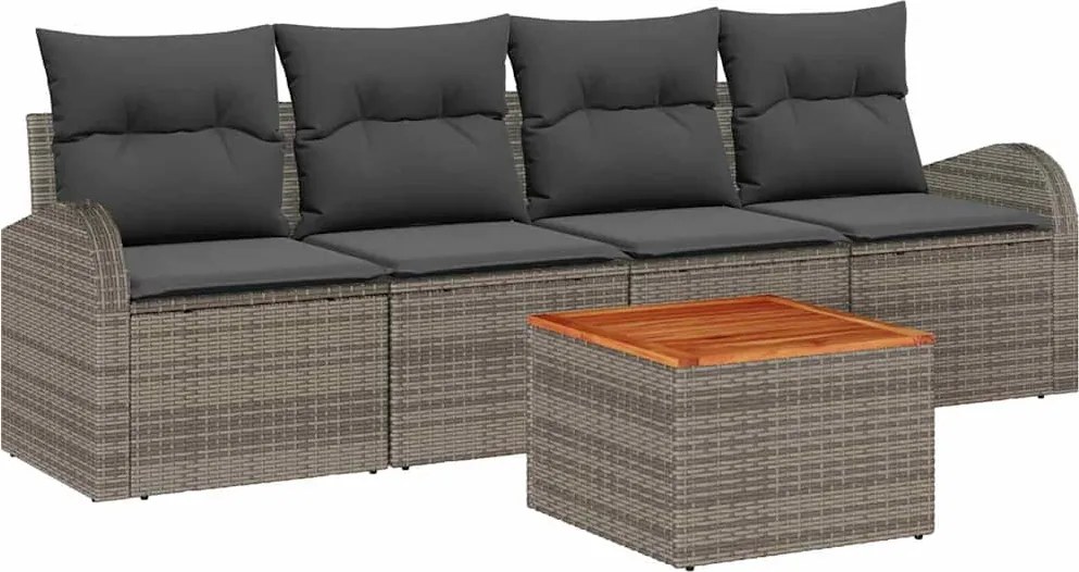 vidaXL Kerti Kanapé Szett tárolóval 5 pcs Szürke polirattan