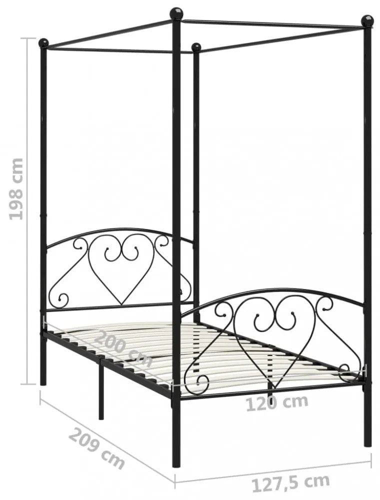 fekete fém baldachinos ágykeret 120 x 200 cm
