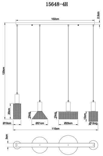 Globo 15648-4H - Csillár zsinóron JEDD 4xE27/60W/230V fekete