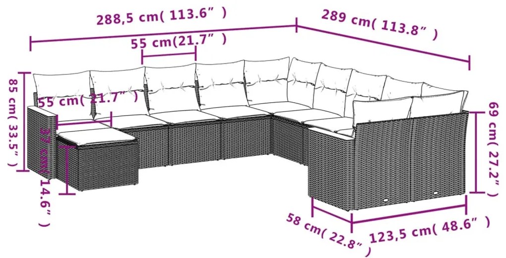 11 részes szürke polyrattan kerti ülőgarnitúra párnákkal