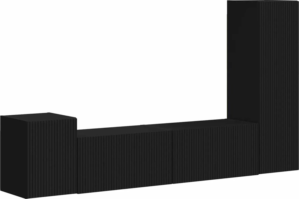 vidaXL TV szekrény garnitúra Falra szerelhető 4 pcs Fekete Faanyag