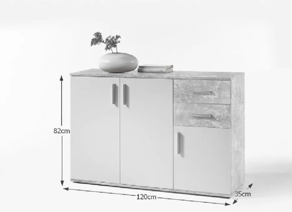 Komód, fehér/beton, POPPY 2