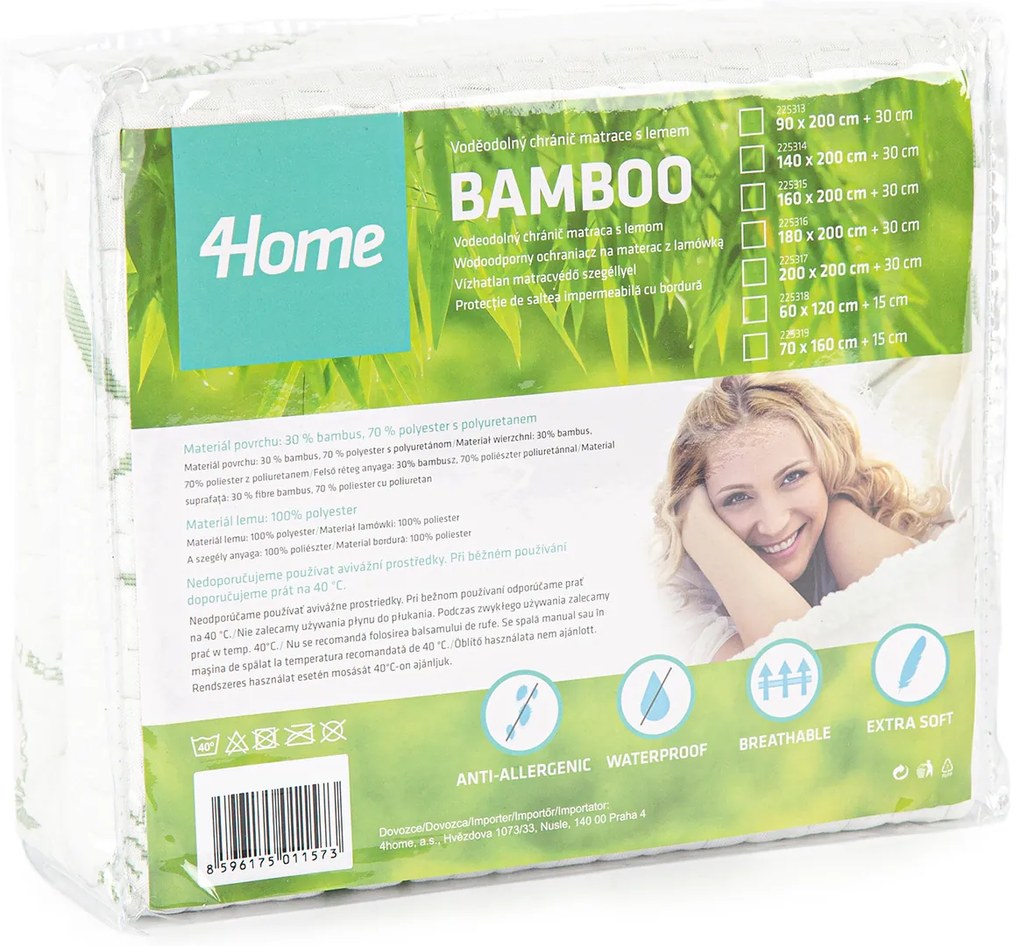 4Home Bamboo Vízálló matracvédő szegéllyel, 200 x 200 cm