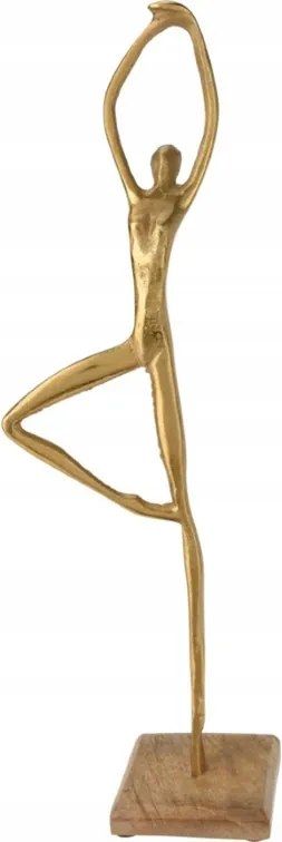 Dekoratív jóga figura arany 48cm fa állvány