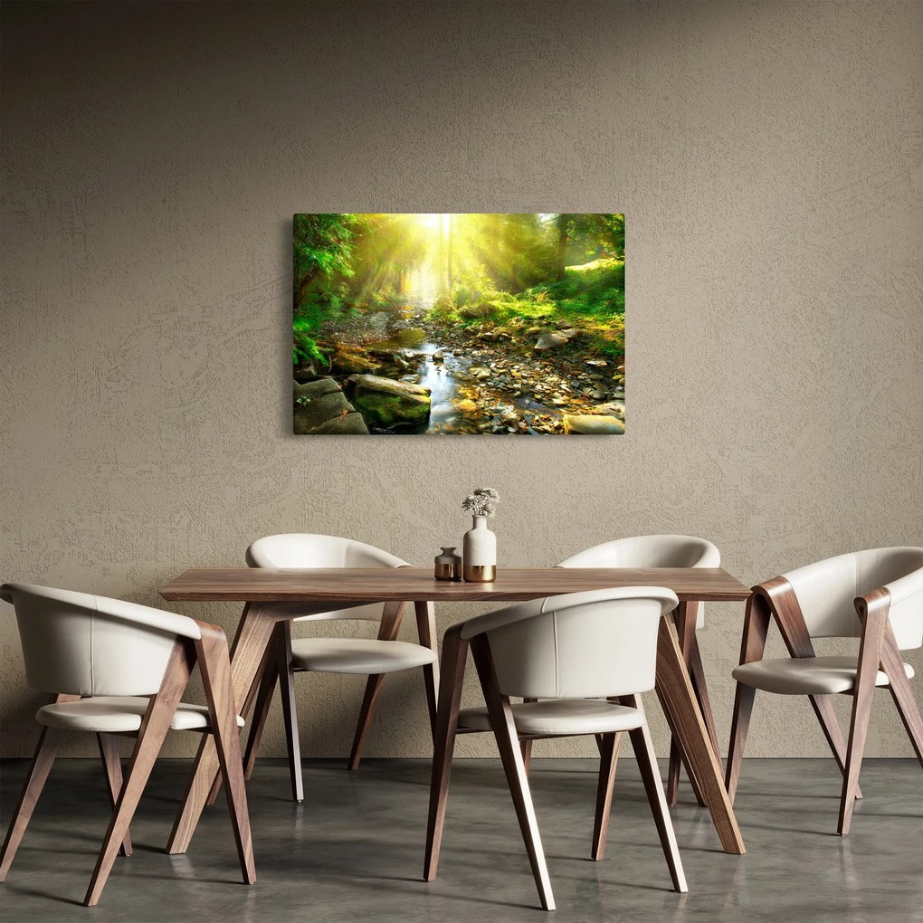Egy folyó zöld erdőben képe (90x60 cm)