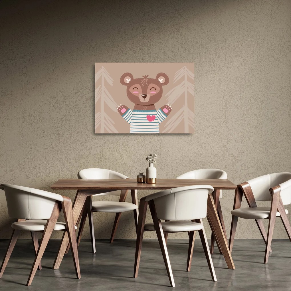 Üveg kép - Mackó csíkos pólóban (70x50 cm)
