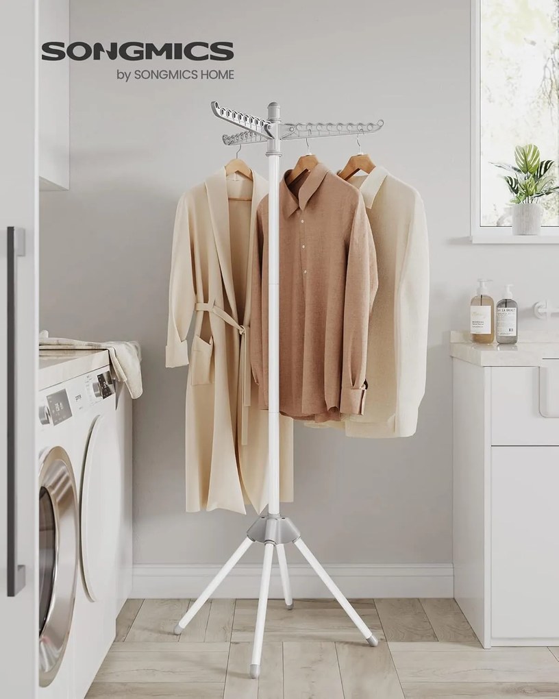 Ruhaszárító állvány, 3 forgatható karral vállfák számára 150 cm magas, szürke és fehér színben