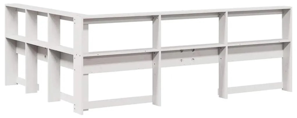 Könyvespolc fejtámla L-alakú fehér 160 cm tömör fa fenyőfa