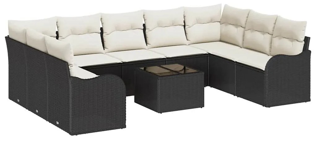 Kerti Kanapé Szett párnával 10 pcs Fekete és fehér Poli rattan