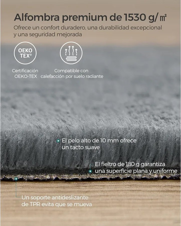 Csúszásmentes szőnyeg, szőnyeg mosógépben mosható, 200 x 290 cm, szürke