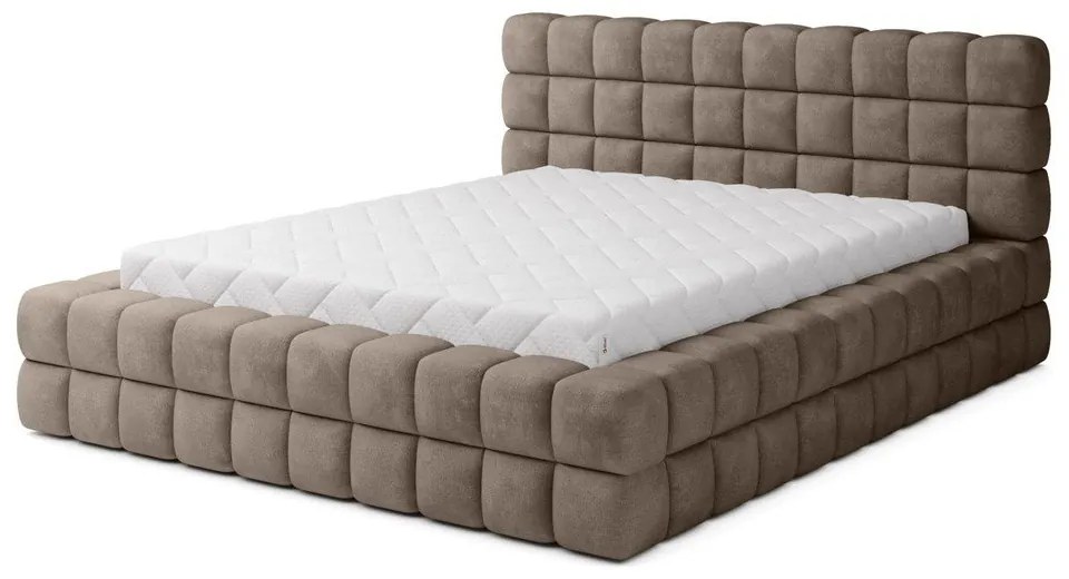 Világosbarna kárpitozott ágyneműtartós franciaágy ágyráccsal 180x200 cm Dizzle – ELTAP