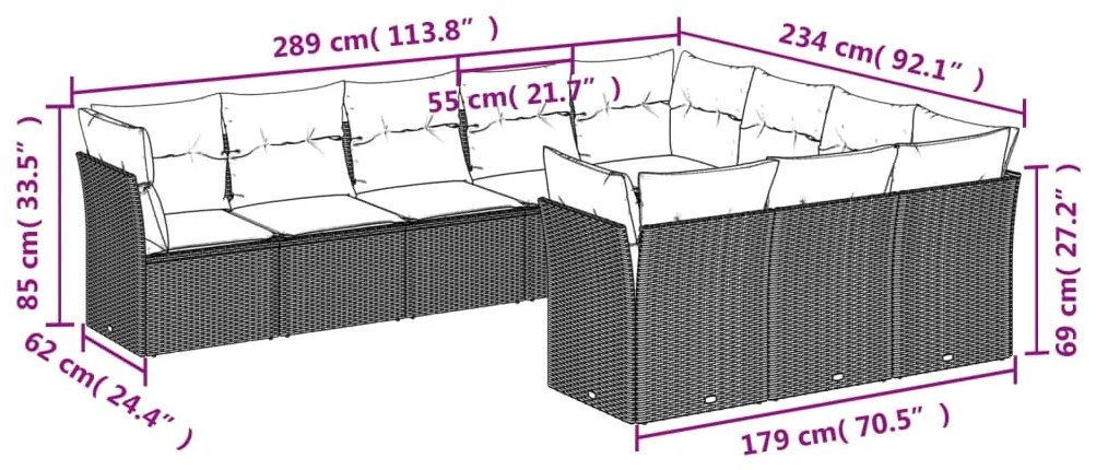 10 részes világosszürke polyrattan kerti ülőgarnitúra párnákkal