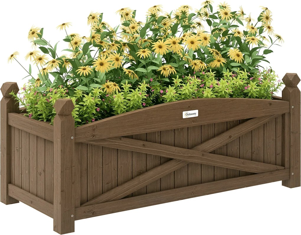 Outsunny Felső Emelt Fából Készült Ültetőedény Városi Kerthez Növények, Virágok, Fűszernövények Növesztésére, Téglalap Alakú Ültetőedény Kerthez, Erké