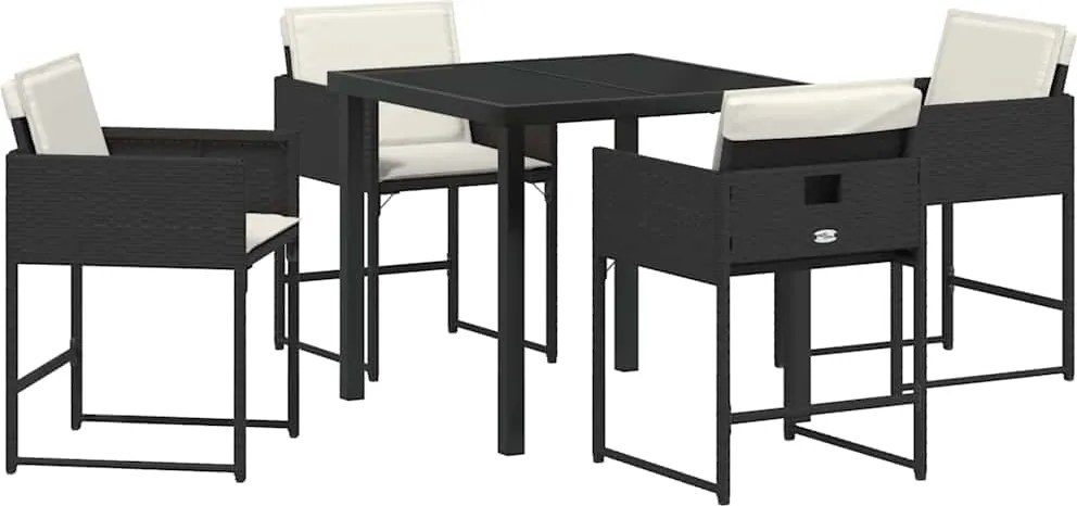 vidaXL Kert étkező szett 5 pcs Fekete polirattan