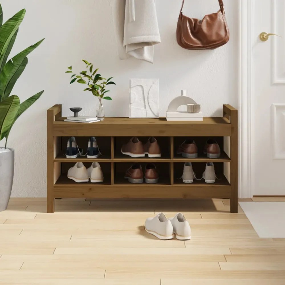 mézbarna tömör fenyőfa előszoba pad 110 x 40 x 60 cm