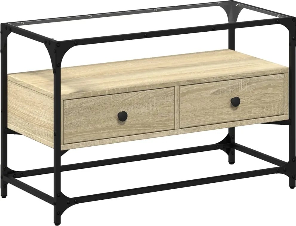 vidaXL sonoma tölgy szerelt fa TV-szekrény üveglappal 80 x 35 x 51 cm