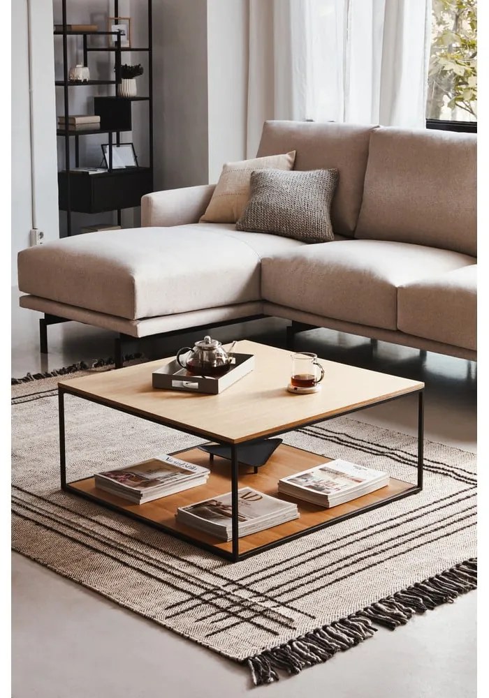 Dohányzóasztal tölgyfa dekoros asztallappal 80x80 cm Yona - Kave Home